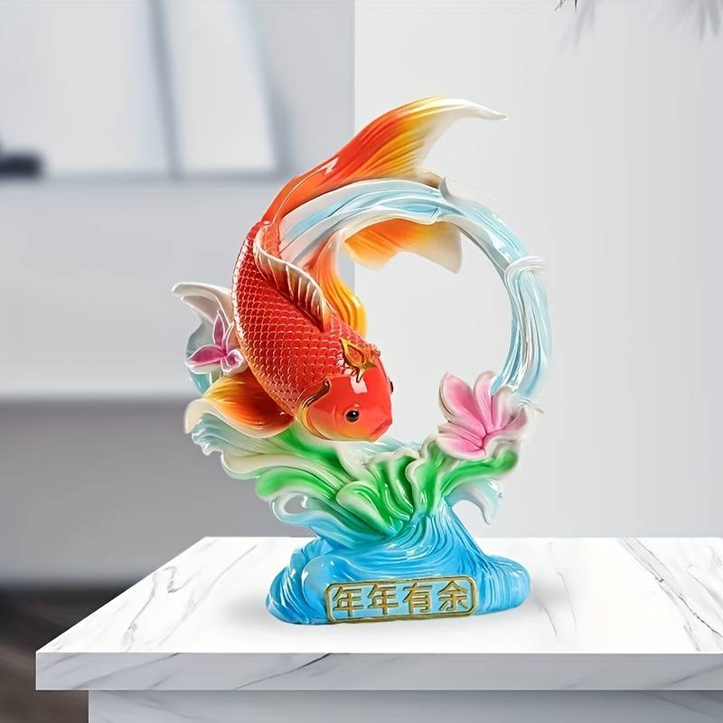 Escultura de Resina de Koi y Loto