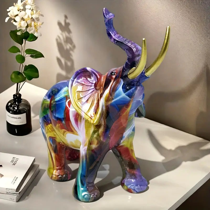 Estatua de Elefante de Resina Colorida