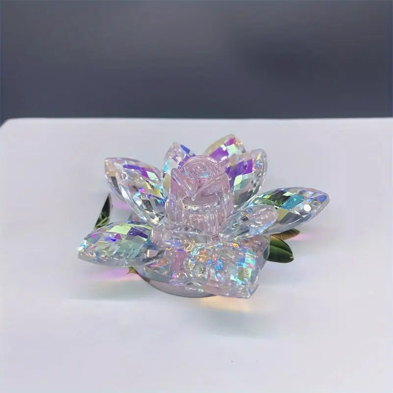 Figurita coleccionable de loto de cristal iridiscente