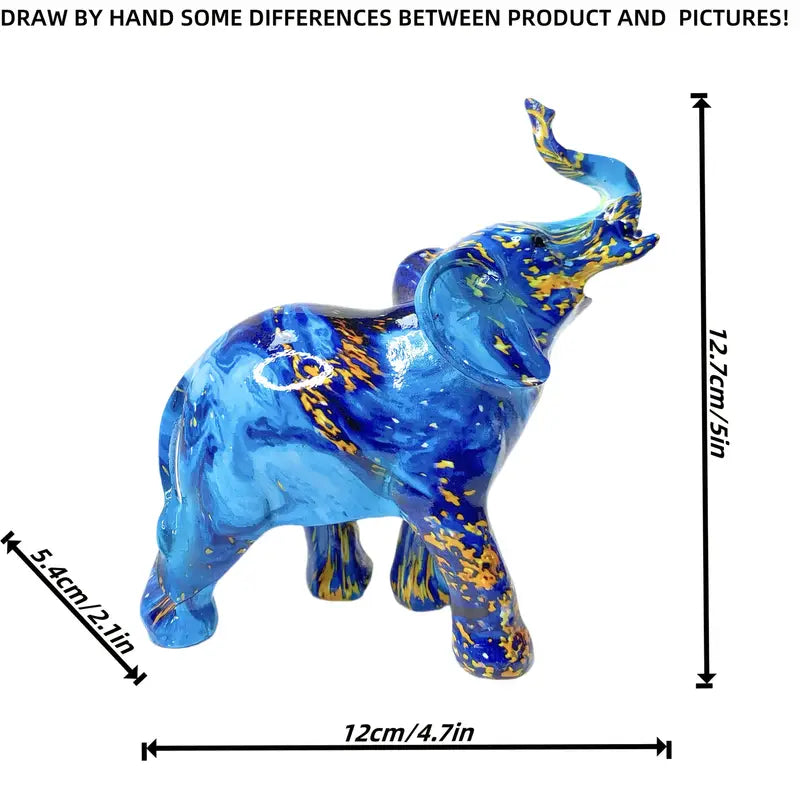 Elegante estatua de elefante azul de resina con detalles dorados